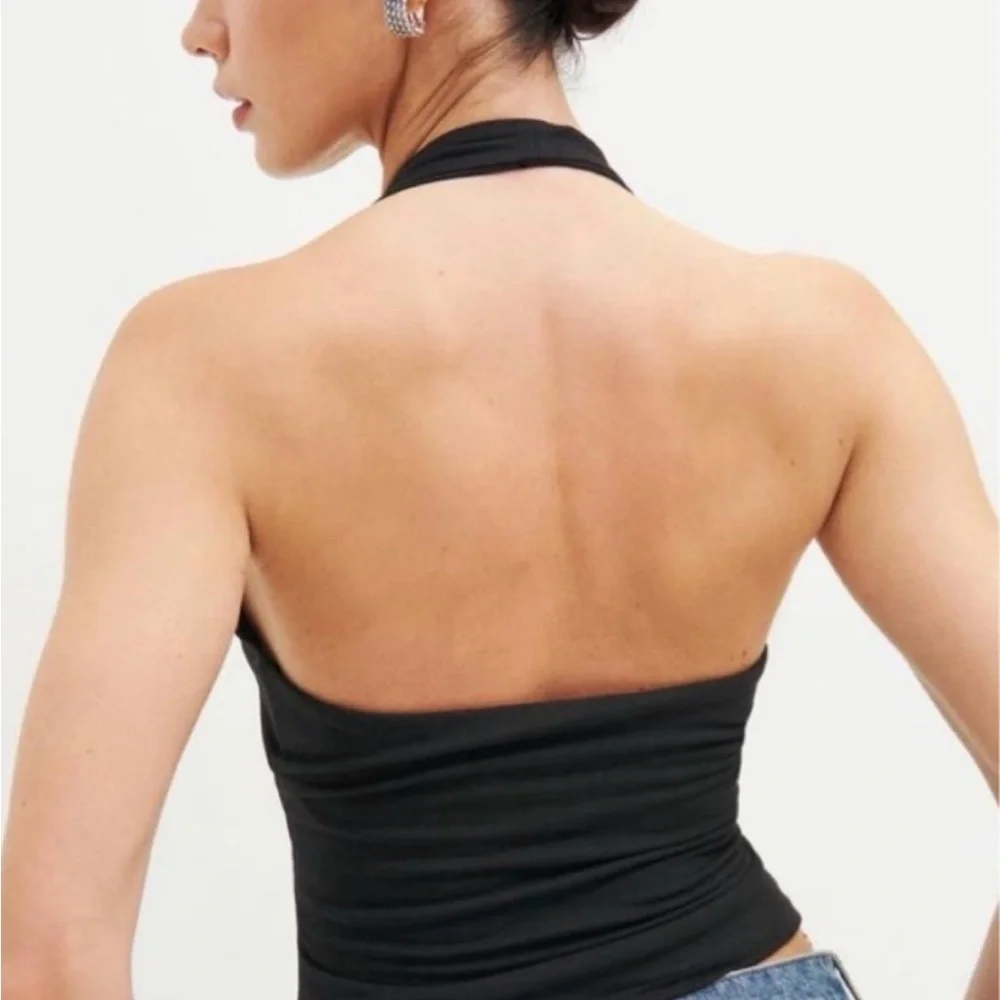 Reformation Black Halter Camisole with Square Buckle Details - Picture 2 of 4